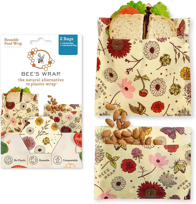 Bee's Wrap Beeswax Wraps for Food - Meadow Magic Sandwich Bag & Snack Bag, Made in USA Reusable & Organic Food Wraps, Sandwich Wrap - Plastic Free Eco-Friendly Alternative to Aluminum Foil