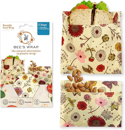 Bee's Wrap Beeswax Wraps for Food - Meadow Magic Sandwich Bag & Snack Bag, Made in USA Reusable & Organic Food Wraps, Sandwich Wrap - Plastic Free Eco-Friendly Alternative to Aluminum Foil