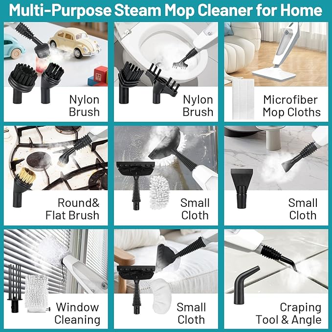 Steam Mop for Floor Cleaning, 12 in 1 Handheld Steam Cleaner for Home, Floor Steamer for Hardwood Windows Tile Laminate Shutter & Clothes with Attachments (grey)