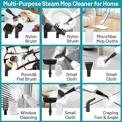 Steam Mop for Floor Cleaning, 12 in 1 Handheld Steam Cleaner for Home, Floor Steamer for Hardwood Windows Tile Laminate Shutter & Clothes with Attachments (grey)