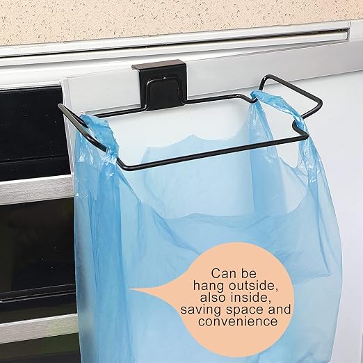 Large Stainless Steel Trash Bag Holder for Kitchen Cabinets Doors and Cupboards, Black