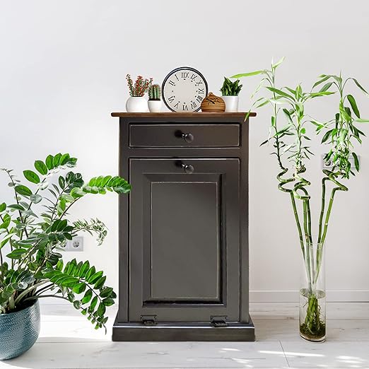 Peaceful Classics Tilt Out Trash Cabinet - Wooden Pull Out Cabinet, Decorative Trash Bin for Kitchen, Bedroom, & Home Patio (Black)