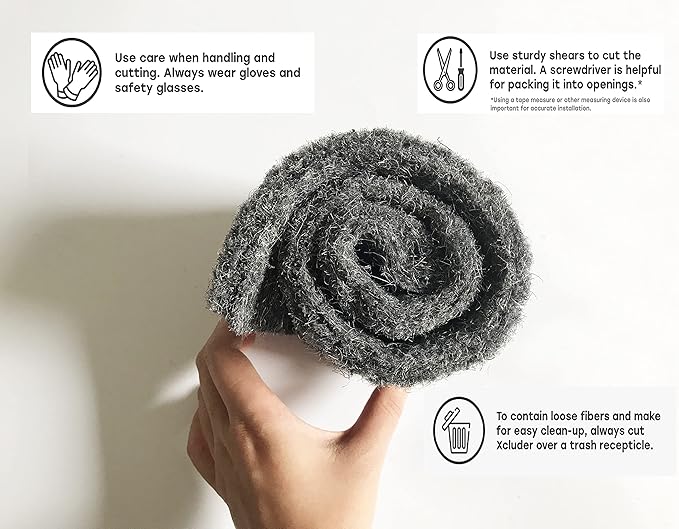 Fill Fabric Rust Proof Stainless Steel Wool Poly Fiber, Large DIY Kit, 1 4in. x 5ft. Roll, Quality Gloves, and Quality Scissors Fill Gaps/Holes
