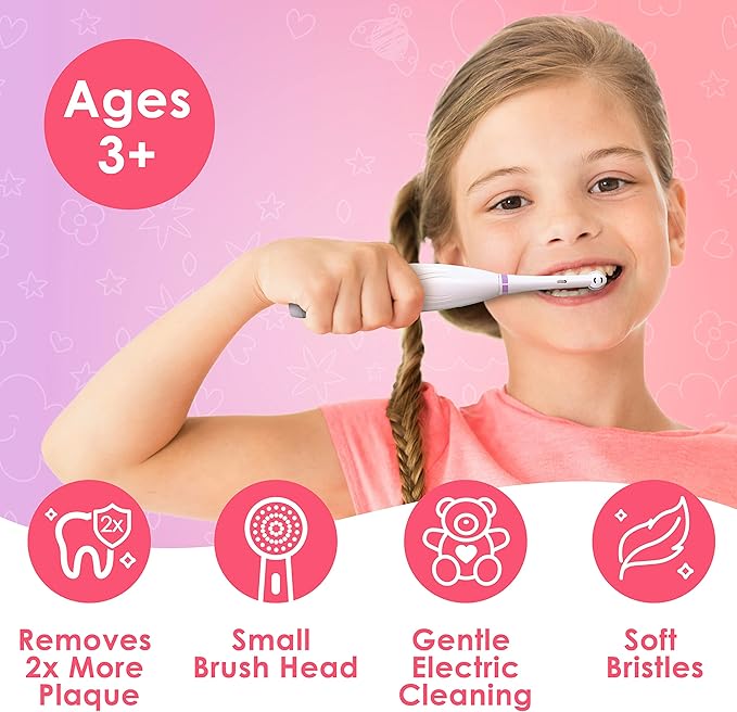 Brusheez Kids’ Electric Toothbrush Set - Safe & Effective for Ages 3+ - Parent Tested & Approved with Gentle Bristles, 2 Brush Heads, Rinse Cup, 2-Minute Timer, & Storage Base (Sparkle the Unicorn)