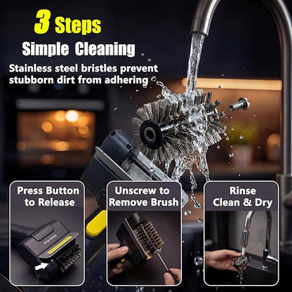 Electric BBQ Grill Brush Rechargeable with Anti-Lock Motor, 2000mAh for 2-Hour Run Time, Dishwasher Safe Head, Saves 80% Cleaning Time & Reduces Wrist Strain, Cleans Hard Corners