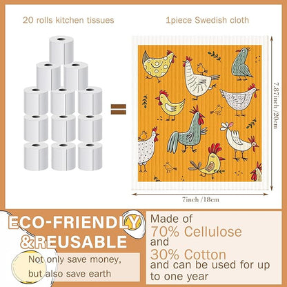 Cunhill 6 Pcs Chicken Kitchen Dish Cloth, Hand Towel, Reusable, Washable, Quick Drying, Decorative, Absorbent, No Odor Bar Towel