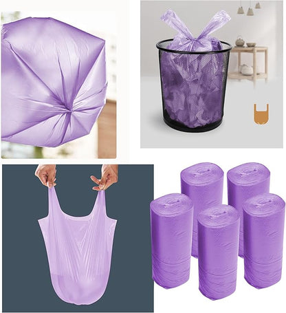4 GALLON Bathroom Trash Bags Purple, 200 Counts Small Garbage Bags for Office, Bathroom Wastebasket Waste Bin Black Portable Rubbish Bags