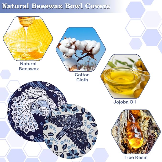 2 Large Reusable Beeswax Bowl Covers for Bread Proofing, 10/12 Inch Elastic Beeswax Wraps Cotton Cloth Sourdough Bowl Covers for Proofing Baskets, Mixer Bowls, Food Storage Containers