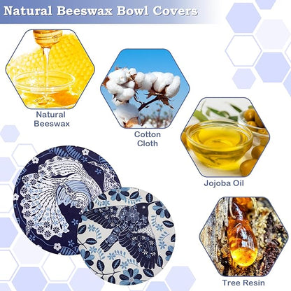 2 Large Reusable Beeswax Bowl Covers for Bread Proofing, 10/12 Inch Elastic Beeswax Wraps Cotton Cloth Sourdough Bowl Covers for Proofing Baskets, Mixer Bowls, Food Storage Containers