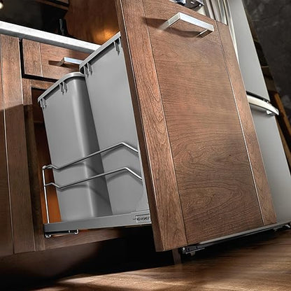 Rev-A-Shelf Double Pullout Trash Cans for Under Kitchen Cabinets 35 Quart 8.75 Gallon with Soft-Close Slides, 14.5" Min Opening, 53WC-1835SCDM-217