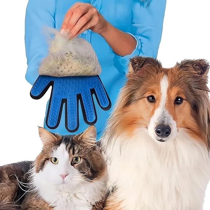 3-in-1 Pet Grooming Kit – Pet Deshedding Glove, 360° Silicone Finger Toothbrush, and Professional Dog Nail Clippers with File – Complete Grooming Set for Cats & Dogs with Short or Long Fur