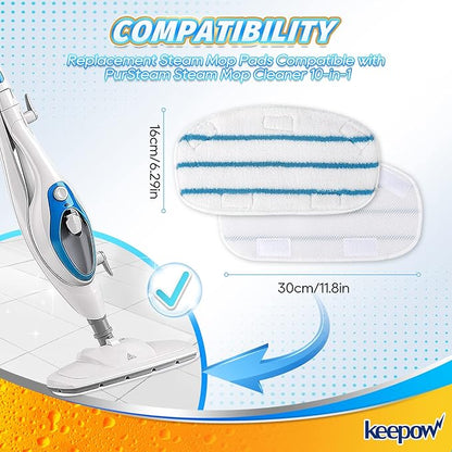 KEEPOW Steam Mop Pads Compatible with PurSteam Steam Mop Cleaner 10-in-1/ThermaPro 211, Washable/Reusable Microfiber Replacement Mopping Pads, 5 Pack