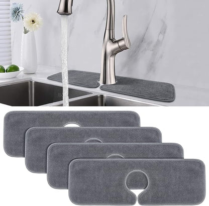 PoYang 4 Pack Faucet Mat for Kitchen Sink Splash Guard Short: Super Absorbent Microfiber Sink Water Splash Guard Behind Kitchen Faucet Mat for Bathroom, RV Protector, Machine Washable 17.7'' x 4.7''