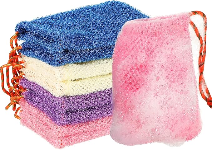 Shappy 8 Pcs Soap Saver Pouch Bar Soap Bags Exfoliating Soap Net Soap Mesh Bags for Shower Soap Holder Bubble Foam Net Soap Pocket for Women Men (Beige, Blue, Purple, Pink)