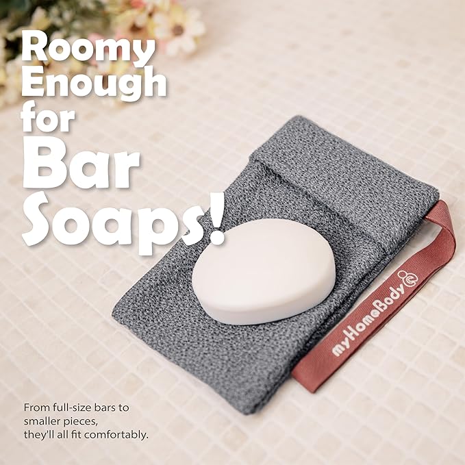 myHomeBody Soap Pocket Exfoliating Pouch, Body Scrubber Sponge, Exfoliator for Bath, Shower or Leftover Bits Saver, Dark Gray, Light Gray - 2 Pack