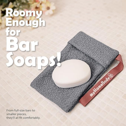 myHomeBody Soap Pocket Exfoliating Pouch, Body Scrubber Sponge, Exfoliator for Bath, Shower or Leftover Bits Saver, Dark Gray, Light Gray - 2 Pack
