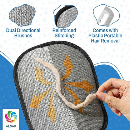 Pet Hair Removal Gloves for Dogs & Cats | Electrostatic Reusable Fur Remover Mitt for Furniture, Carpet & Clothes, Couch Car| Pet Fur Cleaning Tool with Carpet Scraper (Black - 2 Pcs)