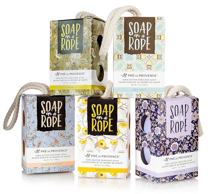Pre de Provence Soap on a Rope Shea Butter Enriched French Bar Soap, 200g, Mirabelle