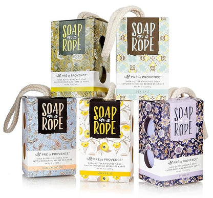 Pre de Provence Soap on a Rope Shea Butter Enriched French Bar Soap, 200g, Sage