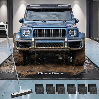 8’6" x 22’ Heavy-Duty Garage Floor Mat - 610GSM Commercial-Grade PVC Containment Mat with 1.2" Raised Edges to Trap Water, Mud, Snow & Oil, Waterproof Garage Floor Mat for Cars, Non-Slip