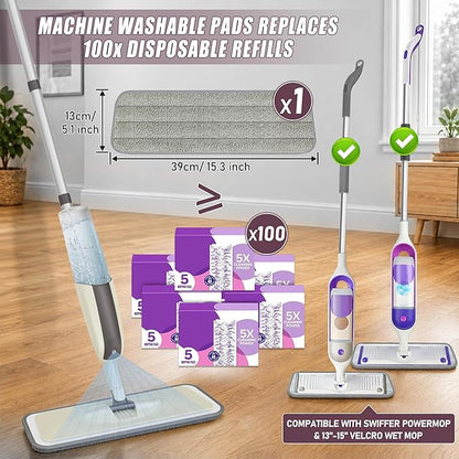 Spray Mops for Floor Cleaning: MEXERRIS Wet Mop with 3 Washable Pads for Swiffer Powermop - Floor Mop with Refillable Bottle - Home Commercial Dust Mops for Hardwood Laminate Ceramic Tiles