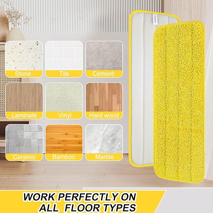 16.5 Inch Reusable Mop Pads Microfiber Spray Mop Replacement Heads for Wet/Dry Mops Compatible with Bona Floor Care System (6 Pack)