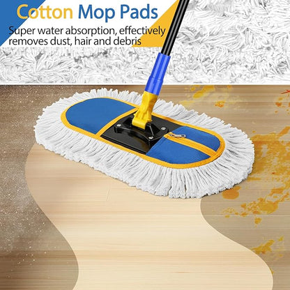 16 Inch Commercial Dust Mop Replacement Heads, 2 Pack Heavy Duty Industrial Cotton Mop Refill Pads Washable for Hardwood Vinyl Laminate Floors Kitchen Warehouse Courtyard Cleaning,Blue