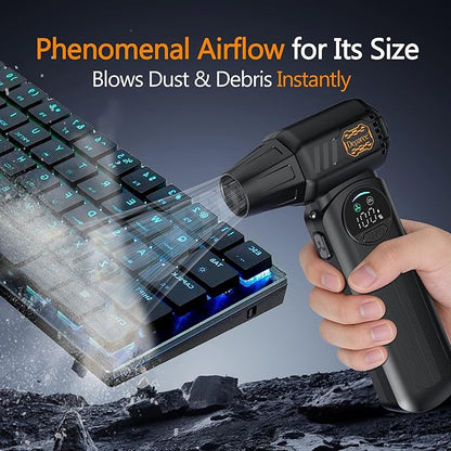 Compressed Air Duster,150000RPM Powerful Brushless Motor Electric Air Duster, Infinite Speed & Fast Charging, rechargeable Cordless Air Blower with Vacuum Function for PC Keyboard, Car & Home – Black