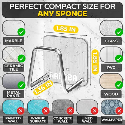 Stainless Steel Sponge Holder for Kitchen Sink – Compact & Durable Kitchen Sink Sponge Holder – Easy to Install, Keeps Item Dry, Saves Storage Space | Suitable for Metal, Glass, Ceramic, Wood & More