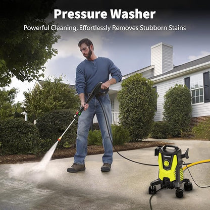 Yeryork Pressure Washer, 3000 PSI Power Washer with 4 Lockable Wheels, Stainless Steel Lance, 4 Quick Connect Nozzles, 500ml Foam Cannon for Car/Decks/Driveways/Patios (Fluorescent Green)