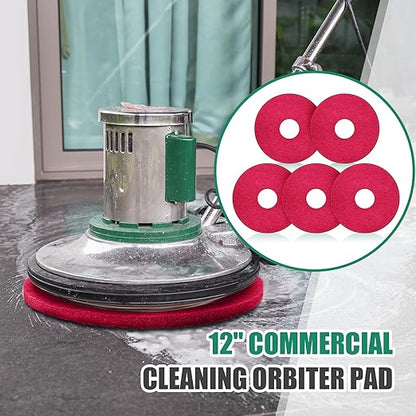 Teenyyou 5 Pcs 12" Cleaning Orbiter Pads Commercial Floor Buffer Pads Hardwood Floor Maintenance Scrubber Polisher Cleaning and Stripping for Orbiter Machine (Red)