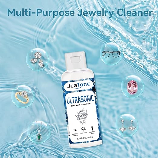 Ultrasonic Jewelry Cleaner Solution for Ultrasonic Cleaner Machine, Professional Cleaning of Jewelry, Diamonds, Gold, Silver, Remove Odors, Discoloration & Stains 50ml