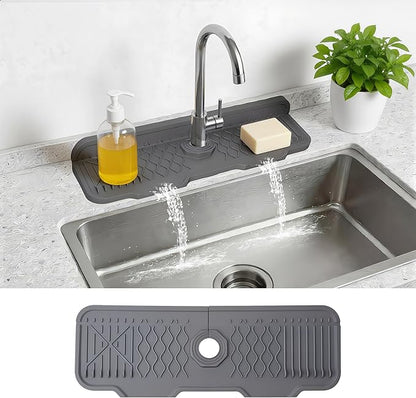Silicone Faucet Mat for Kitchen Sink, Draining Mat Water Splash Guard for Kitchen & Bathroom (Gray, 17"x5.6")