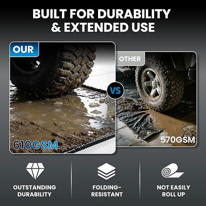 7'9" x 18' Heavy-Duty Garage Floor Mat - 610GSM Commercial-Grade PVC Containment Mat with 1.2" Raised Edges to Trap Water, Mud, Snow & Oil, Waterproof Garage Floor Mat for Cars, Non-Slip