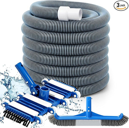 3 Pcs Pool Cleaning Kit Swimming Pool Vacuum Head Hoses 1-1/2" x 30ft with Swivel Wheel Vacuum Head and 14 '' Brush for Inground & Above Ground Pools Spas Ponds Cleaning Manual(with Bristles)