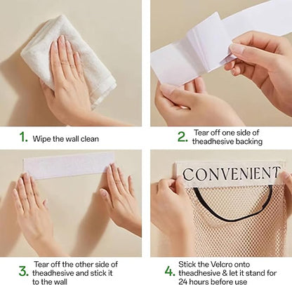 2Pcs Sticky Wall Mount Trash Bag Holder Dispenser - Under Sink & Cabinet Door Adhesive Organizer for Kitchen, Bathroom, Car, Laundry - Reusable Mesh Storage Bags JREEPEE