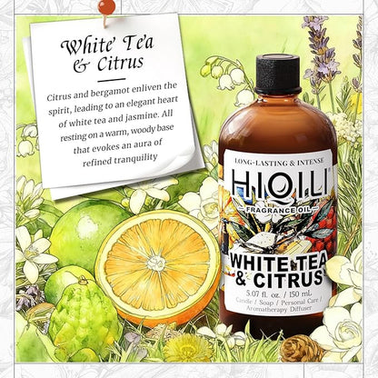 HIQILI White Tea & Citrus Fragrance Oil for Diffuser & DIY, Hotel Collection Scent for Home Air Freshener, Perfume, Wool Dryer Balls - 5.07 Fl Oz
