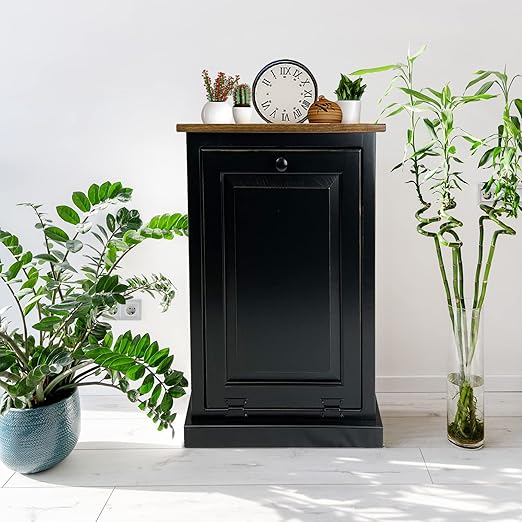 Peaceful Classics Tilt Out Trash Cabinet Without Drawer - Wooden Pull-Out Cabinet, Decorative Trash Bin Cabinet for Kitchen, Bedroom, & Home Patio, 36-Quart Capacity, Black