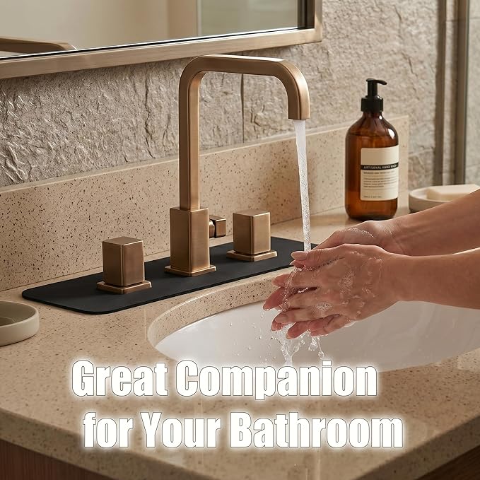 2PCS Faucet Mat for Bathroom Sink 3 Square Holes: 18’’Lx5.5’’W Splash Guard for 8 Inch Widespread Faucet - Trimmable Absorbent Non-slip Drip Catcher for Irregular Bathroom Vanity & Kitchen Sink