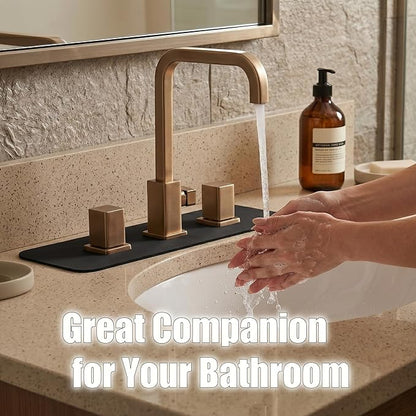 2PCS Faucet Mat for Bathroom Sink 3 Square Holes: 18’’Lx5.5’’W Splash Guard for 8 Inch Widespread Faucet - Trimmable Absorbent Non-slip Drip Catcher for Irregular Bathroom Vanity & Kitchen Sink