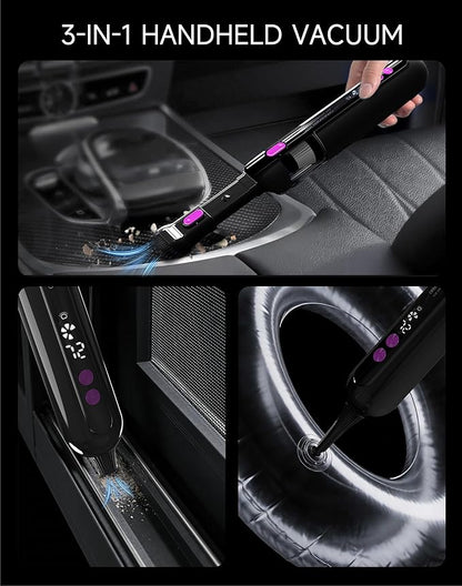 Handheld Car Vacuum Cleaner 15000Pa, Portable Cordless Mini Vacuum Blower 3 in 1, LED Display, Type C Rechargeable, Small Vacuum for Car Interior, Home, Desk Cleaning (Matte Black)
