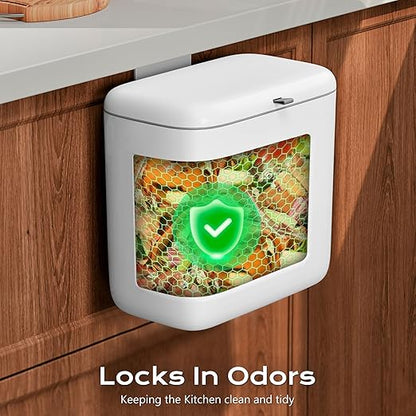 Hanging Trash Can with Lid, Kitchen Compost Bin, Waterproof Odor-Blocking Countertop Trash Can for Cabinet Door, Under Sink, Bathroom, RV and Office