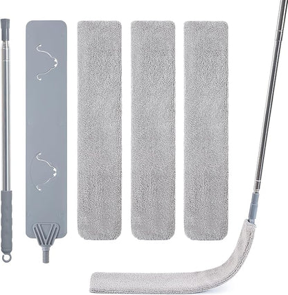 IVYROLL Skinny Duster with Extension Pole for Under Furniture, Under Appliance Cleaning Tool with 3 Microfiber Dusting Cloths, Retractable Flat Duster for Under Refrigerator, Tight Spaces, Gap