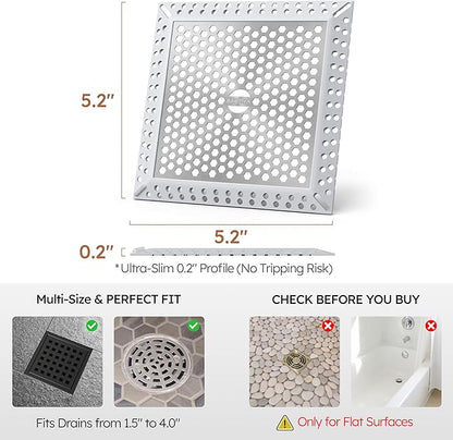 Not Moving Shower Drain Hair Catcher,Effective Hair Catcher Shower Drain,Square Flat Shower Drain Cover Protector Filter,Efficient Drainage,Hair Trap Stopper (Gray, 4 inch)