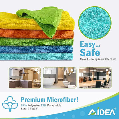 AIDEA Microfiber Cleaning Cloth, 500PK, Soft Absorbent Rags, Shop Towels, Microfiber Towels for Cars, Kitchen Towels, Dusting Cloth for Home, Window, Cleaning Supplies, 12"×12"