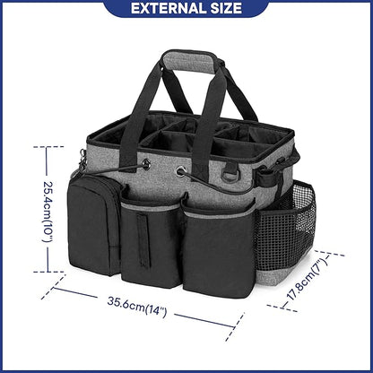 LoDrid Large Professional Cleaning Caddy with Detachable Divider, Supply Organizer with Handle and Shoulder Strap, Cleaning Bags for Housekeepers & Cleaners, Black