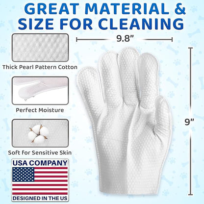 Premium Pet Wipes for Dogs & Cats - 6 Pcs - Disposable Washing Gloves for Bath & Grooming - Clean & Dry Paws, Fur, Face, Ears, Butt & Body - Hypoallergenic, Lick-Safe & Waterless Cleaning Gloves