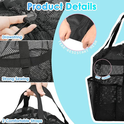 Fammart Mesh Shower Caddy Portable with Drawstring, Dorm Room Essentials for College Girls Guys, 8-Pocket Extra Large Shower Bag Basket Tote for Camping Beach Gym Travel Toiletry Bathroom