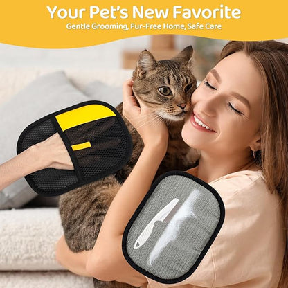 Coppthinktu Pet Hair Removal Glove for Dogs & Cats, Upgraded 2PCS Electrostatic Pet Hair Remover with Grooming Comb, Reusable Washable Magic Brush Hair Tool Mitt for Clothing, Couch, Carpet, Car Seat