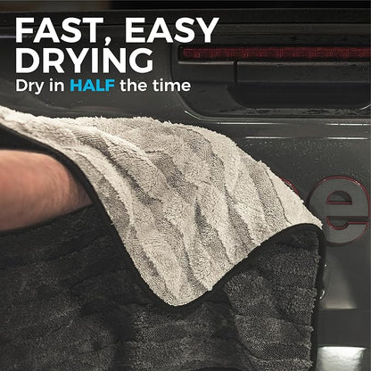 The Rag Company Gauntlet Car Drying Towel, Ultra-Absorbent 70/30 Blend Korean Microfiber, Dries Vehicles Faster Without Scratching, 900 GSM, 20x30 Inches, Ice Grey/Grey, 1-Pack